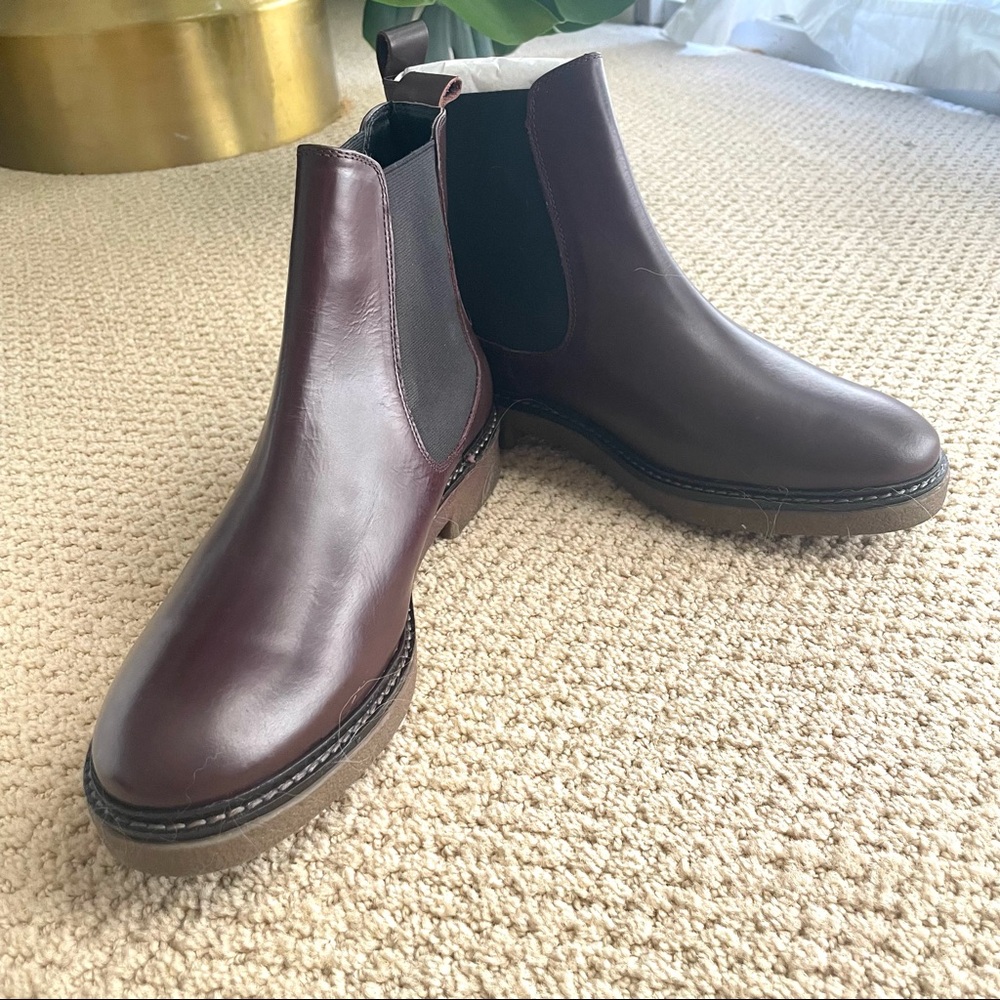 Find size 7.5 oxblood red leather boot, new in box